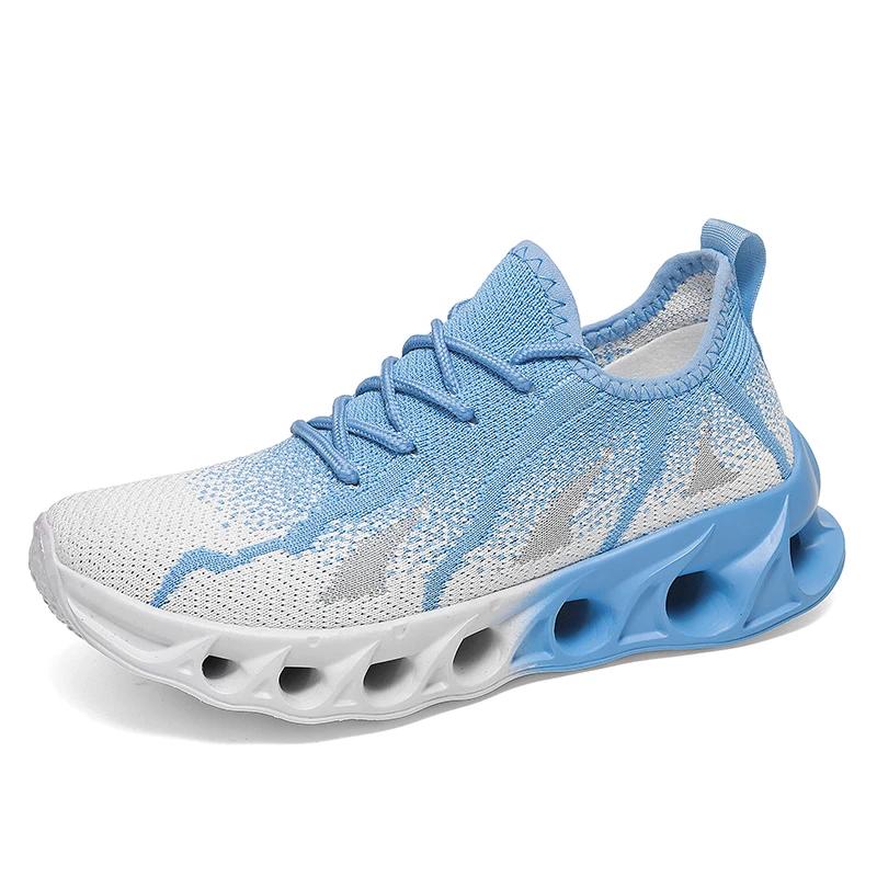 Tênis de Corrida Roxo Verão Mulheres Homens Tênis de Tricô Respirável Leve Tênis Masculinos Outdoor Casual Plataforma Sapatos Esportivos