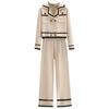 Women Knitted Set Spring Autumn Long Sleeve Notched Collar Jacket+ Wide Leg Straight Pants 2PCS Suits Lady Outfits