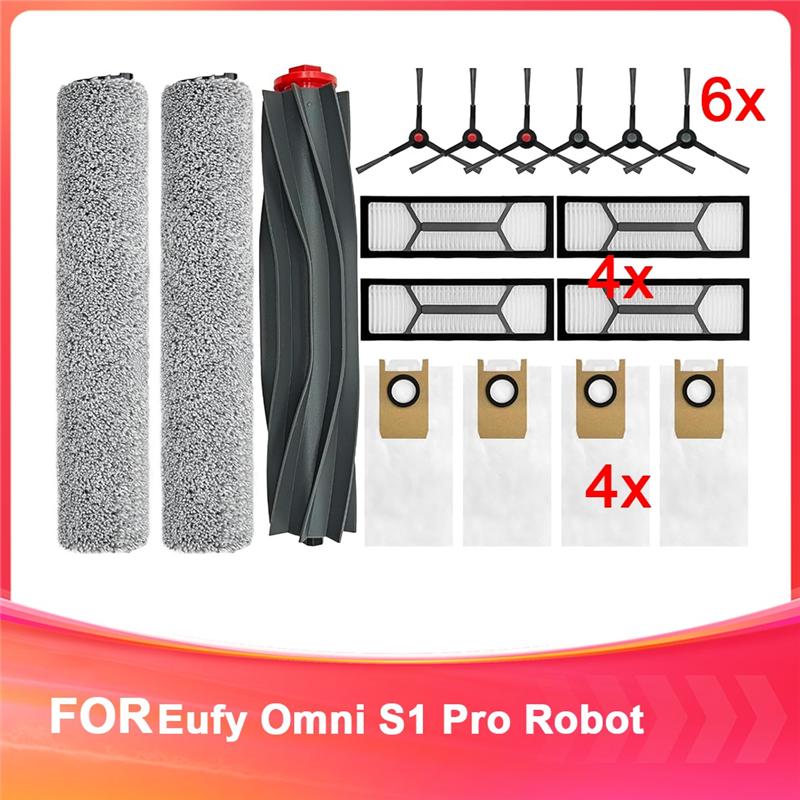 Promotion!S1 Pro Replacement Parts Accessories Vacuum Main Brush X1,Side Brush X6, Washable Filter X4 Dust Bag X4, Rolling Mop X