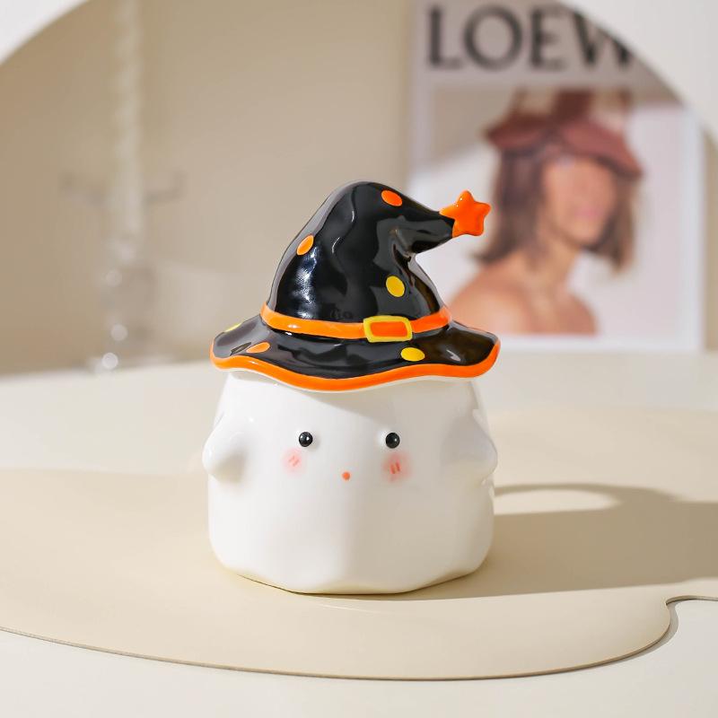 Birthday Gift Funny Ghost Mug with Lid Ceramic Cup Niche Gift Souvenir Water Cup Halloween Gift