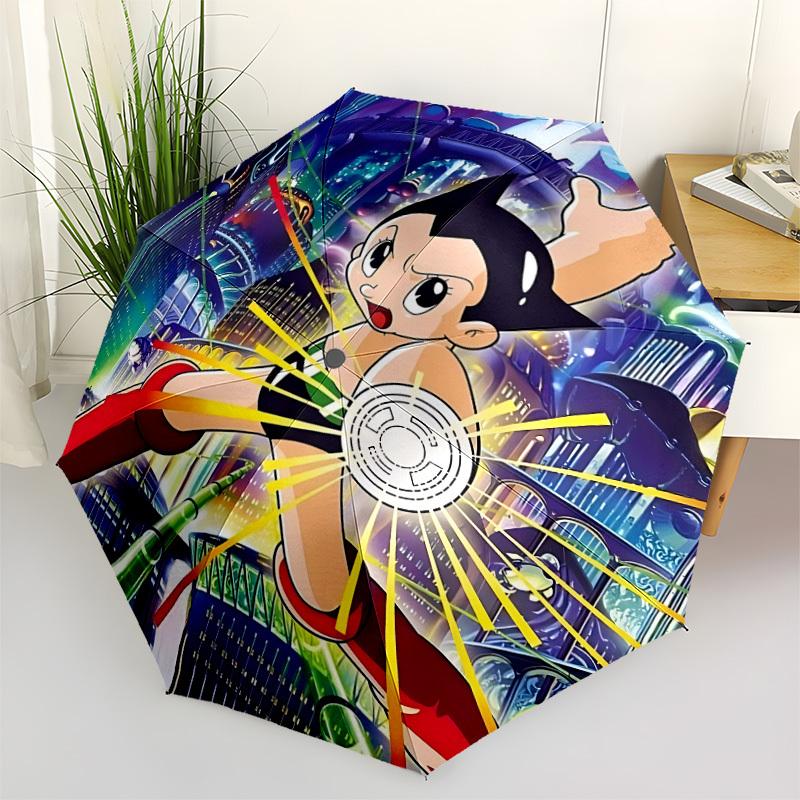 1pc Astro Boy Automatic Open/Close Folding Umbrella, Windproof 8 Rib Construction, Lightweight Travel Umbrella for Women/Men,0903195