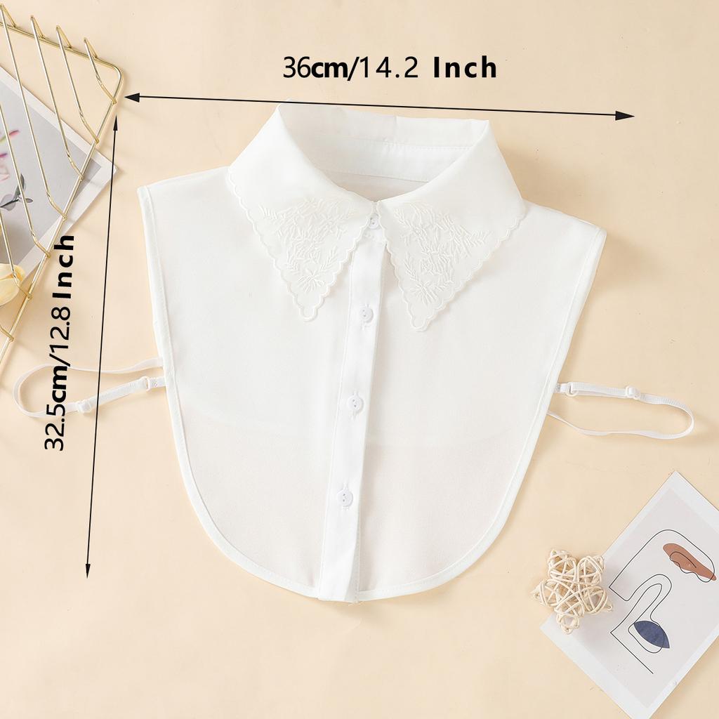 Women's White Fashionable Embroidered Collar, Chiffon Fake Collar, Small Grass, with Sweater, Base Shirt, Versatile, Detachable