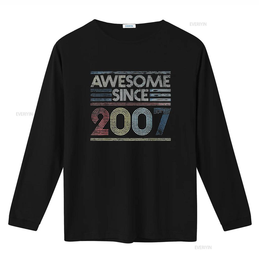 Womens Vintage 15Th Birthday s Awesome Since 2007 T Shirt Black 2XL vintage Washed Breathable Stylish Comfortable Unisex