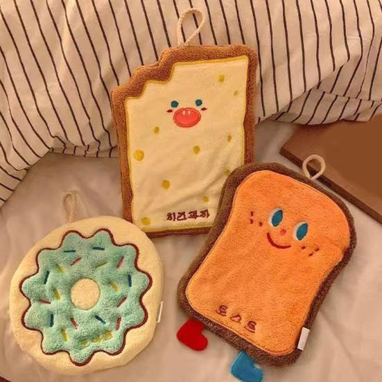 Hand Towel with Lanyard Design, Quick Absorbent Hanging Hand Towel, Cartoon Cheese Toast Design Bathroom Towel for Home Use
