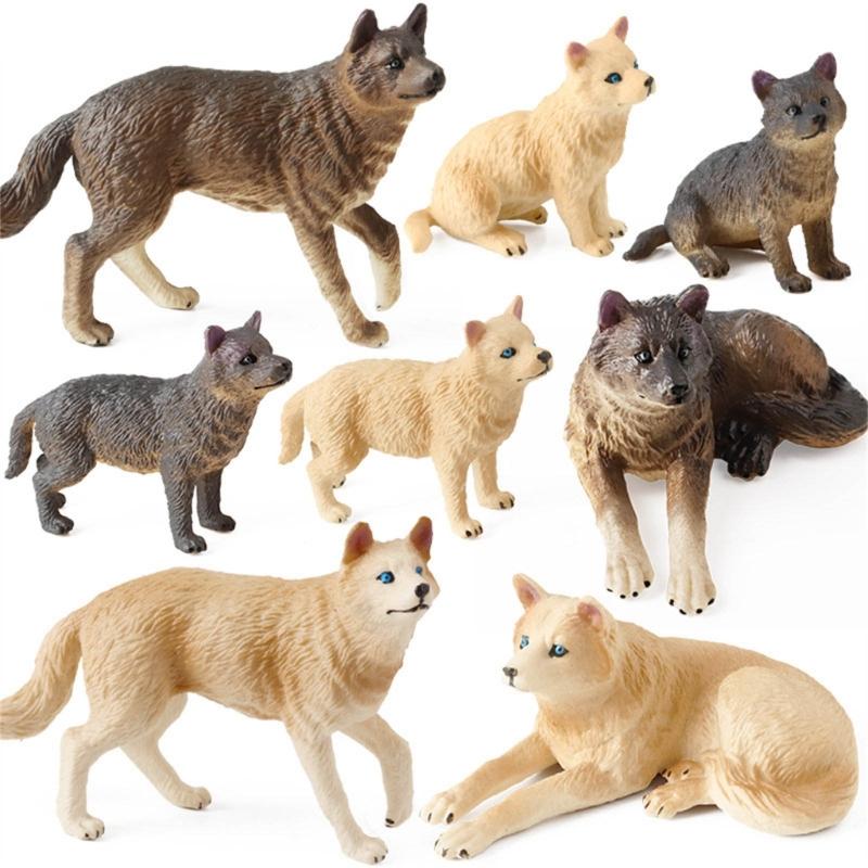 Wolf Figurines Set of 4Pcs Realistic Animal Figures for Landscape Decorations Early Educational Toy Birthday Party Gift