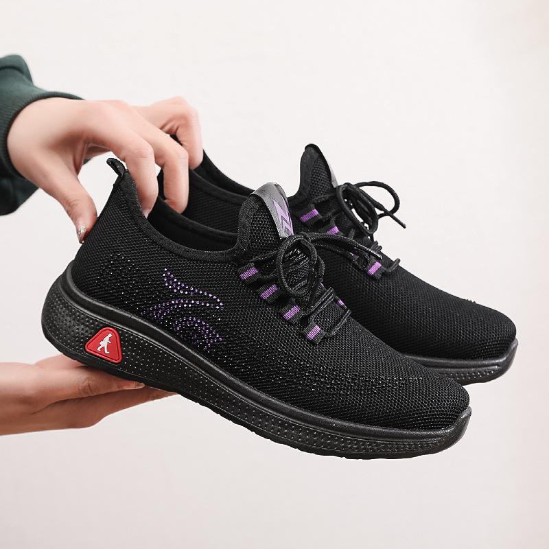 

Весенне-летние новые тканевые туфли женские туфли дышащие удобные нескользящие на шнуровке повседневные спортивные туфли из ткани с плетением «муха» 40