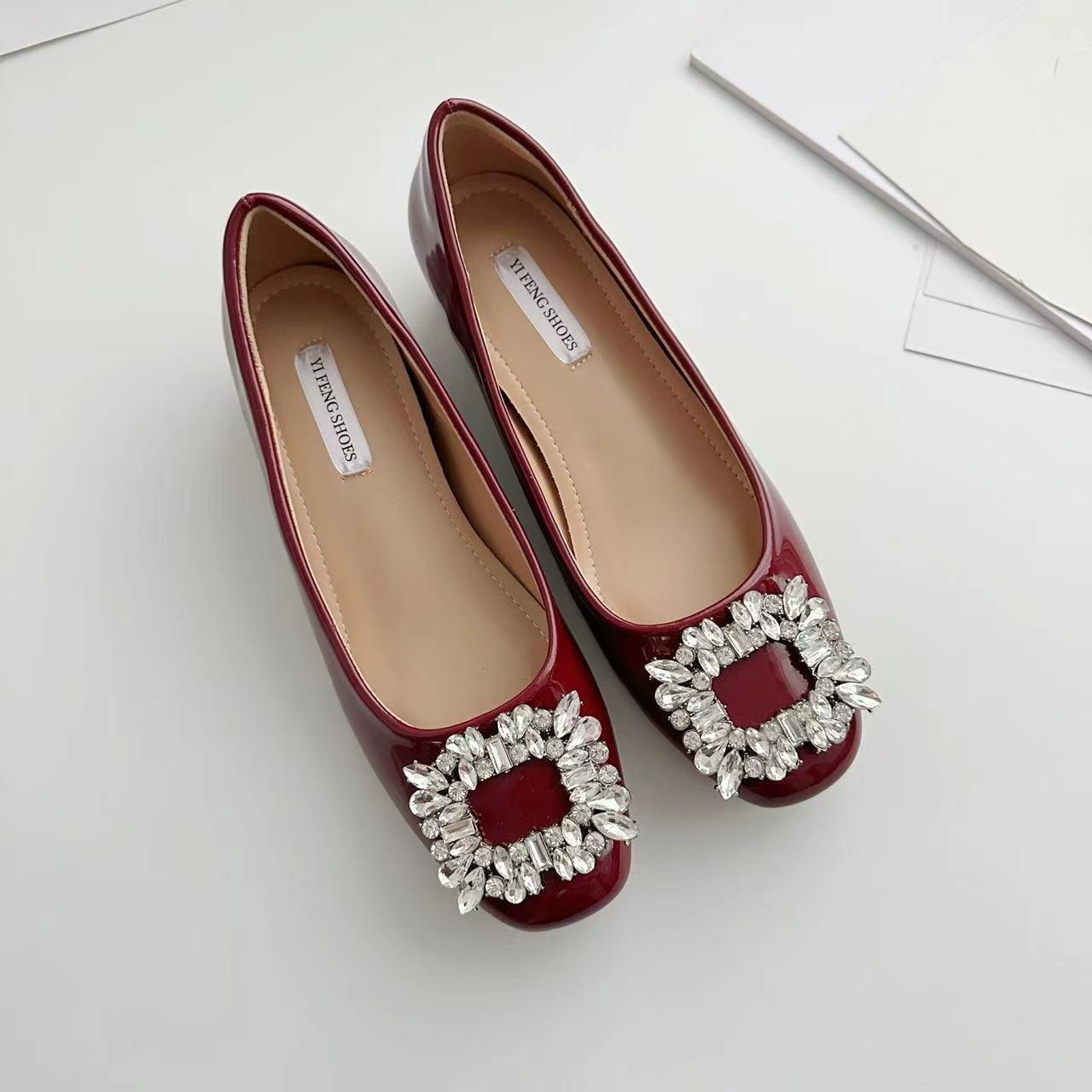 

Sheepskin small man inner height increasing shoes rhinestone square buckle single shoes women s ladyshoes round head gentle flats 39