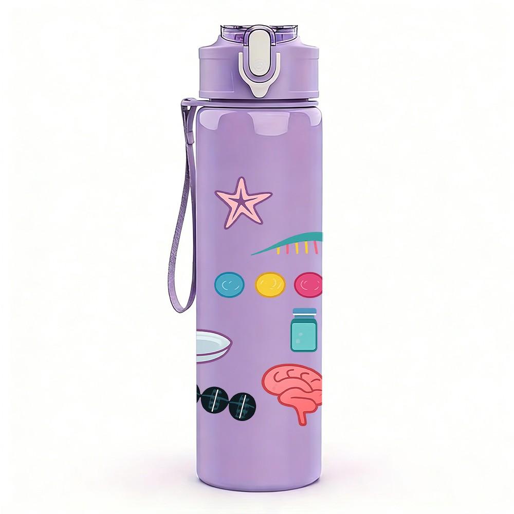 1PC Lab Tools Science Element Print 750ml Color Plastic Sports Water Bottle Leakproof Flip Straw Lid Suitable for Sports Office Home Use