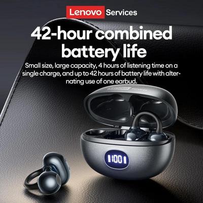 Lenovo LES103 OWS Fones de Ouvido Sem Fio Clip de Orelha Bluetooth 6.0 Fones de Ouvido Display Digital LED Fones de Ouvido para Viagem Esportes Baixa Latência Headset