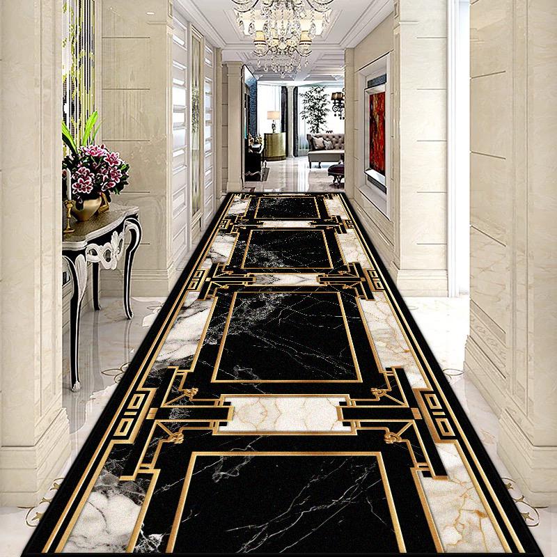 European Style Long Corridor Carpet for Living Room Marble Decoration Home Hallway Runner Rug Villa Hotel Stairs Passageway Mat