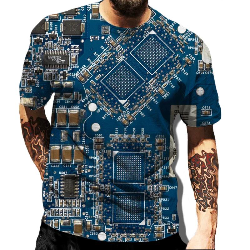 Funny CPU Processor Circuit Diagram Men's T-shirts Cool Designs 3D Electronic Chip Motherboard Mainboard Printing T-shirt