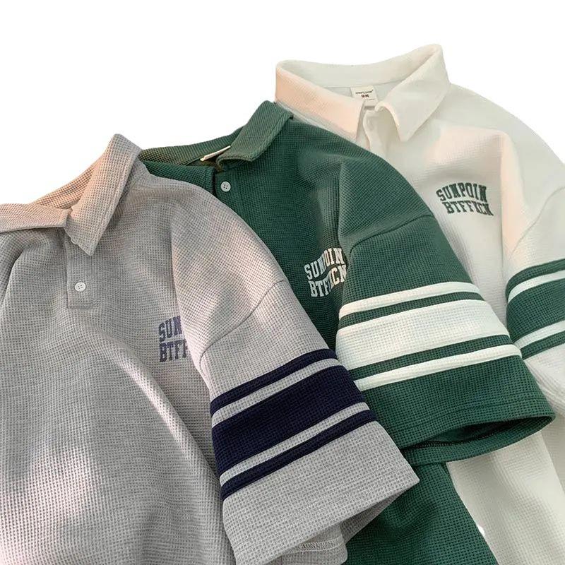 Męska koszulka polo z krótkim rękawem w stylu koreańskim o luźnym kroju