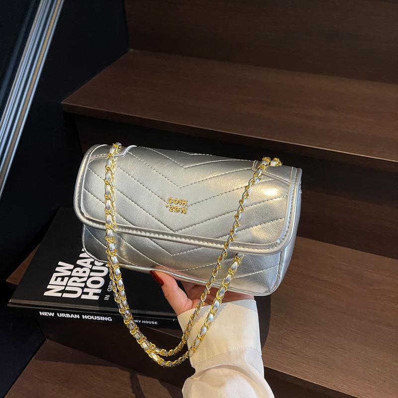 

Модный тренд нишевый дизайн маленькая квадратная сумка весна новая повседневная текстура на плечо сумка-мессенджер серебряный