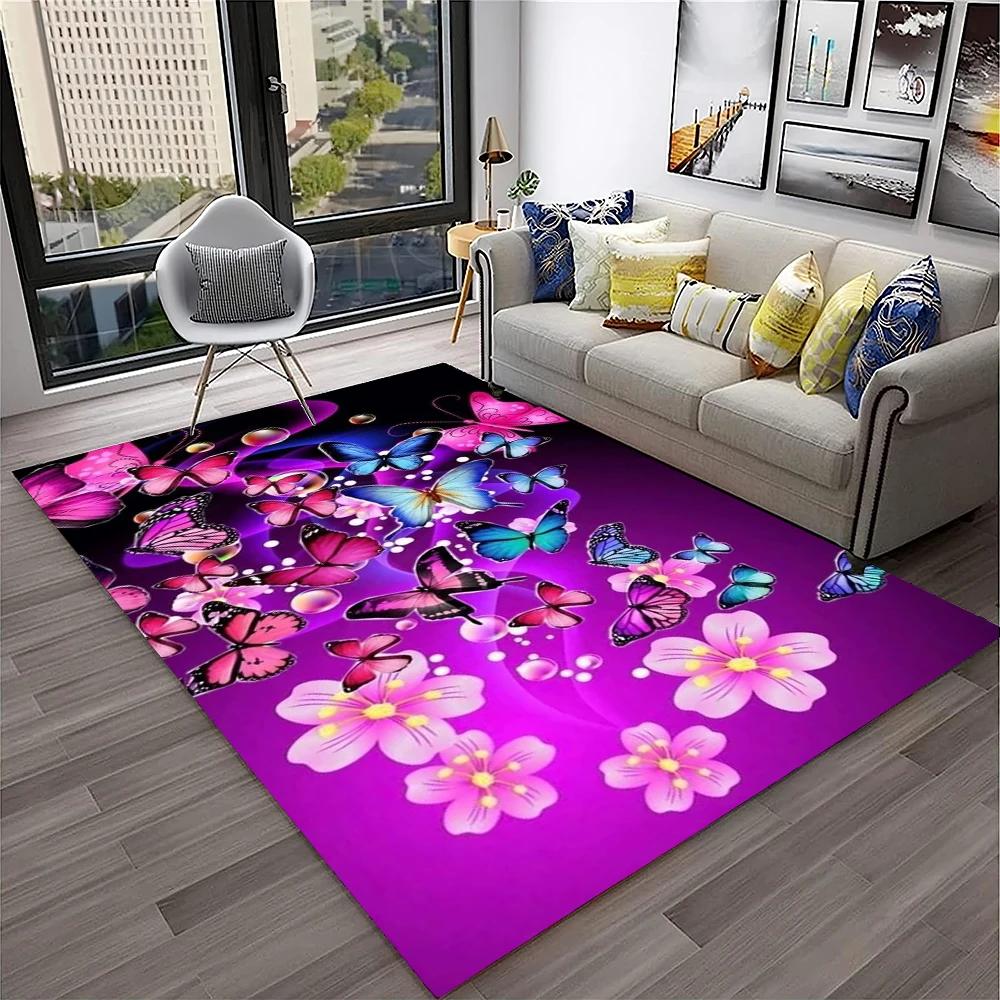 3D luxusní koberec Dream Butterfly Flower pro domácí obývací pokoj Ložnice Pohovka Rohožka Dekor, Koberec na dětské hřiště Protiskluzová podložka na podlahu