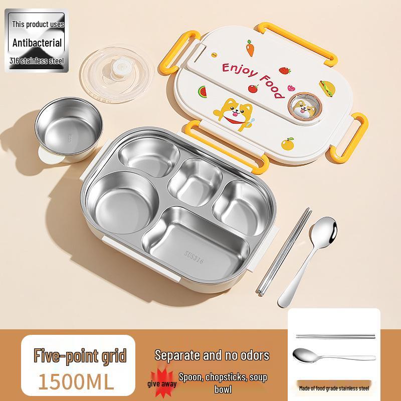 316 Stainless Steel Insulated Bento Lunch Box for First-Grade Girls, Four Compartments, Perfect for School.