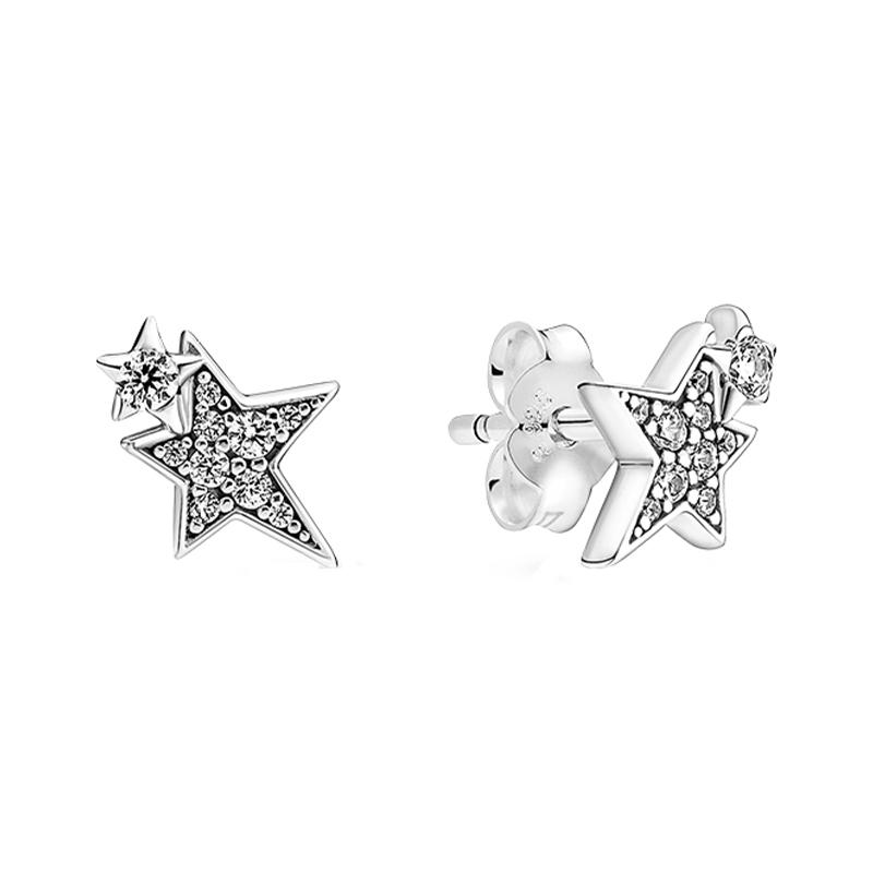 Pandora Shining Asymmetric Stars 925 Silver Stud Earrings Women s Silver 290012C01
