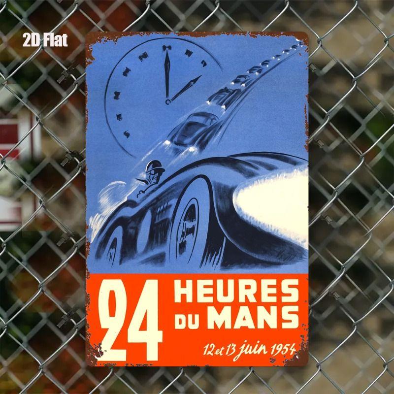 Racing Car Retro Style Metal Decorative Painting for Garage Room Decor