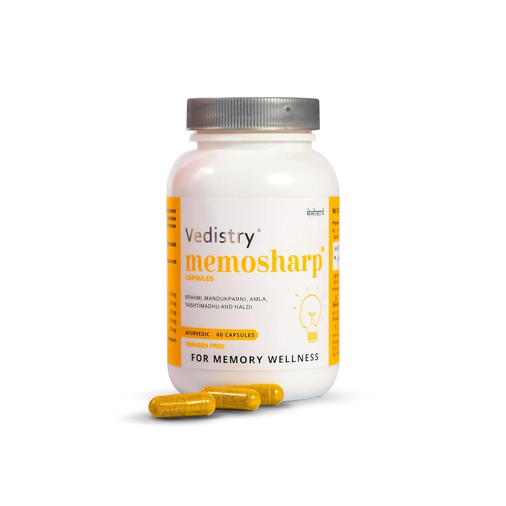 Vedistry Memosharp Memory Wellness Capsules Ayurvedic Brain Support Supplement For Focus Clarity Concentration  60 Capsules X Pack Of 2