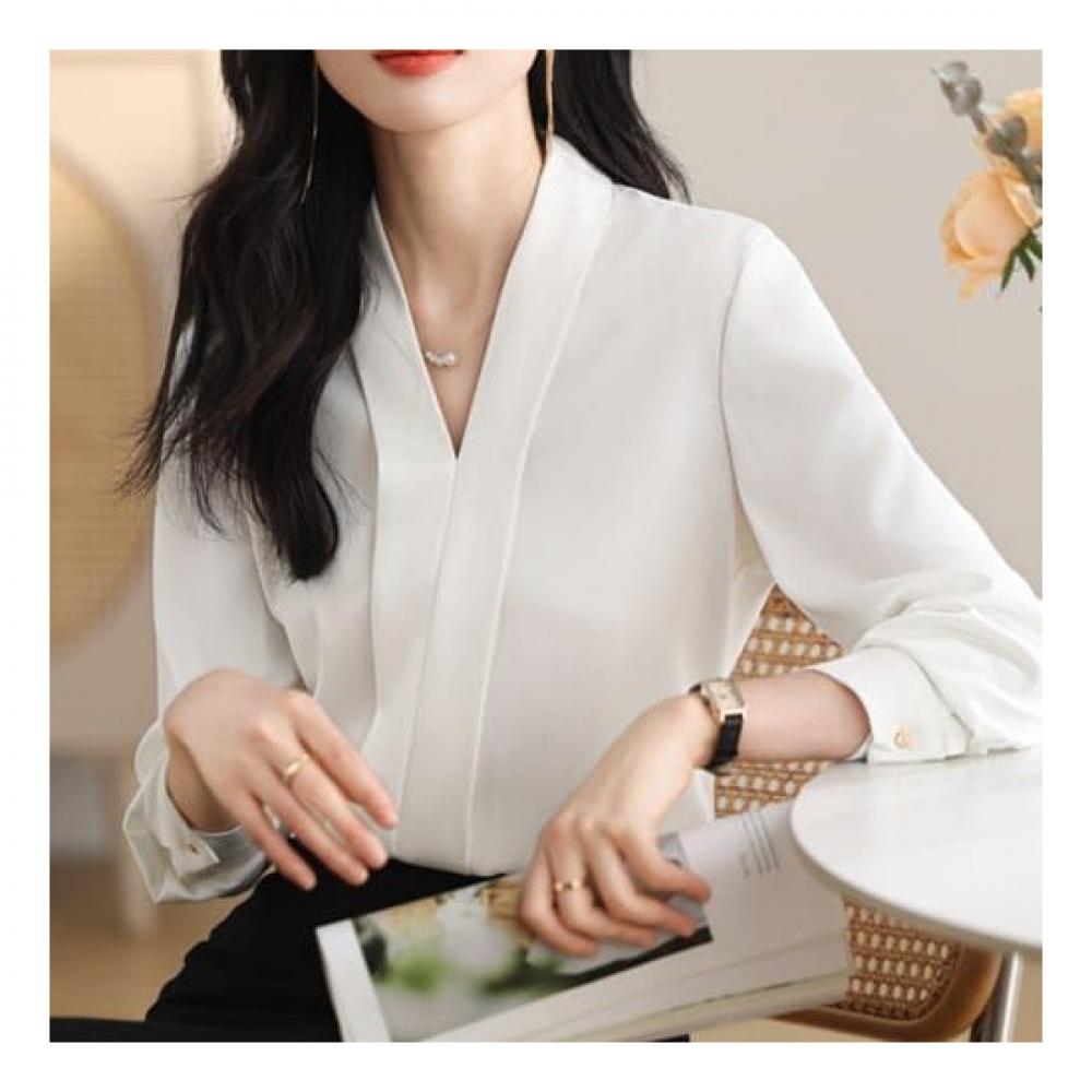 NaVaVa Women Plain Chiffon Long SleeVe Blouse V Neck Nb1661