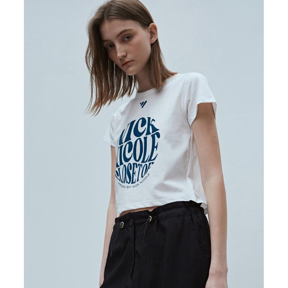 

NICKNICOLE NICOLE SYMBOL LOGO CROP TOPNAVY