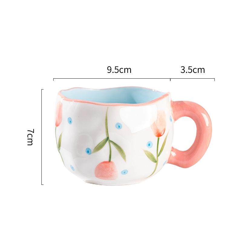 300ML Ceramic Mug Flower Heart Pattern Cute Hand Pinched Irregular Creative Style Coffee Cup Breakfast Milk Afternoon Tea Cups