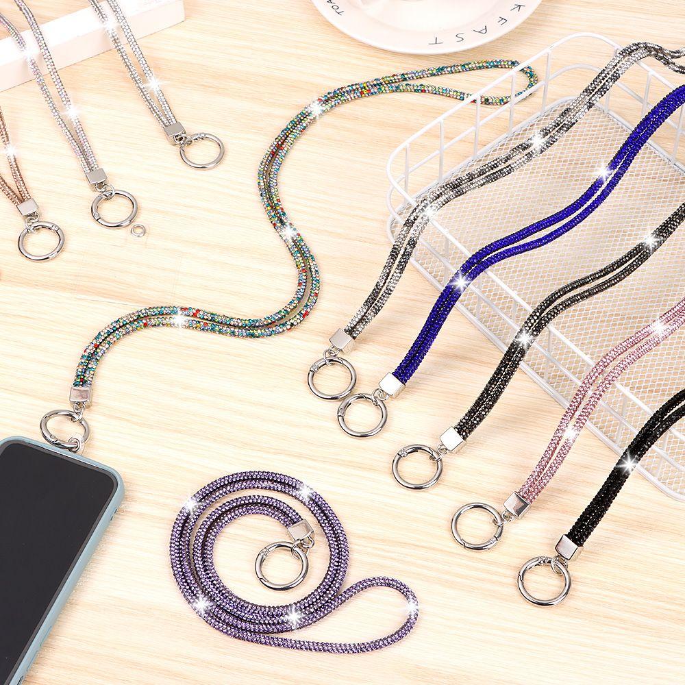 Lanyard para Teléfono con Pedrería Brillante Cadena de Cristal Diamante para Teléfono Correas Llavero Colgante Cuerda Antiperdida