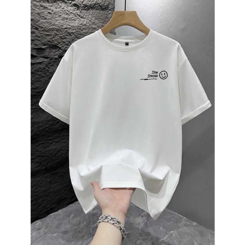 Taglie Europee T-shirt da Uomo a Maniche Corte in Tessuto, Vestibilità Larga e Stampe con Disegni Inglesi