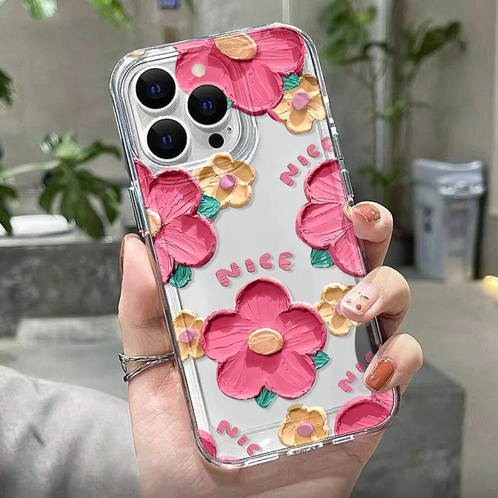 INS Oil Painting Flower Phone Cases For iPhone 11 Case iPhone 13 12 15 14 Pro Max XS X XR 7 8 Plus SE 2020 Soft Silicone Cover