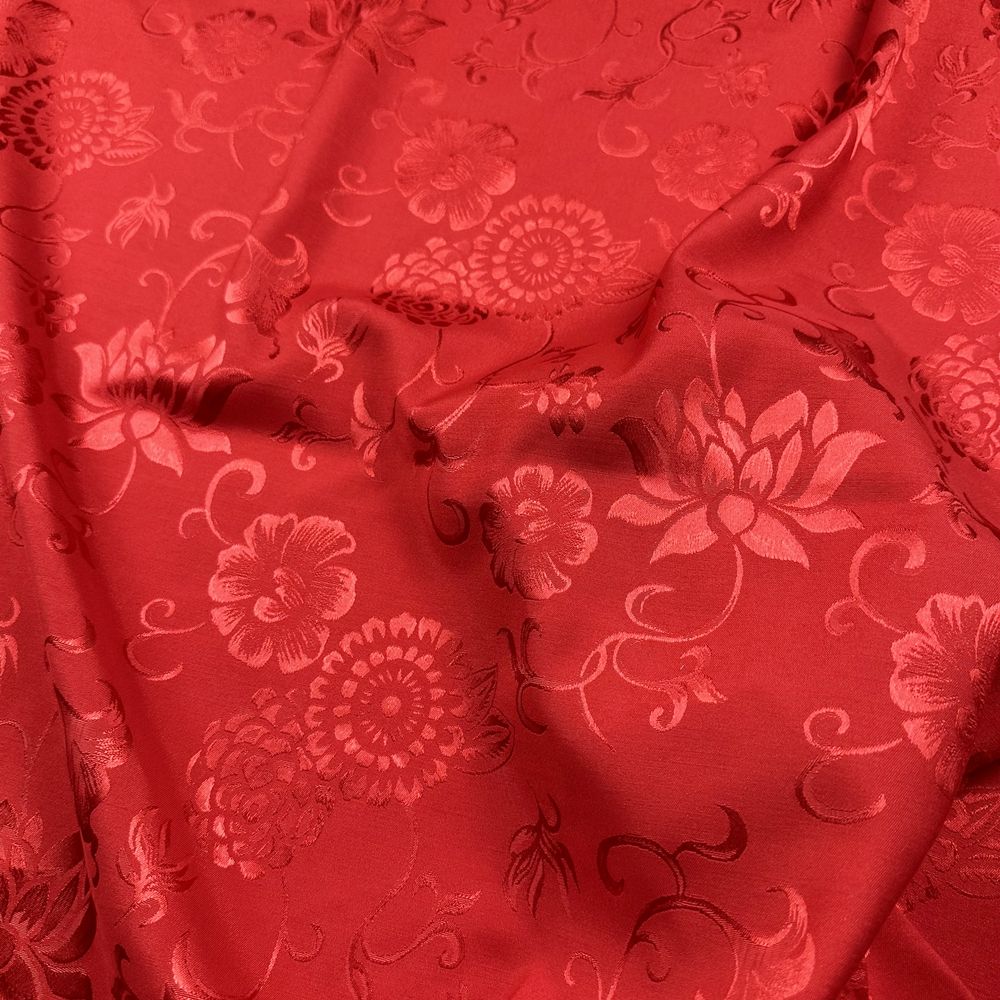 Stretch Imitation Acetic Acid Jacquard Fabric Flower Printed By Meter for Wedding Dress Clothes Skirt Cheongsam Sewing Cloth Red