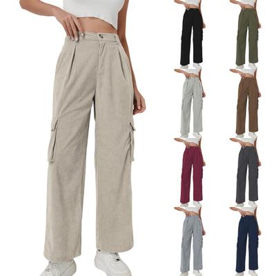 Women Corduroy High Waist Loose Fit Straight Leg Pants with Pockets Casual Relaxed Trousers for Everyday Wear