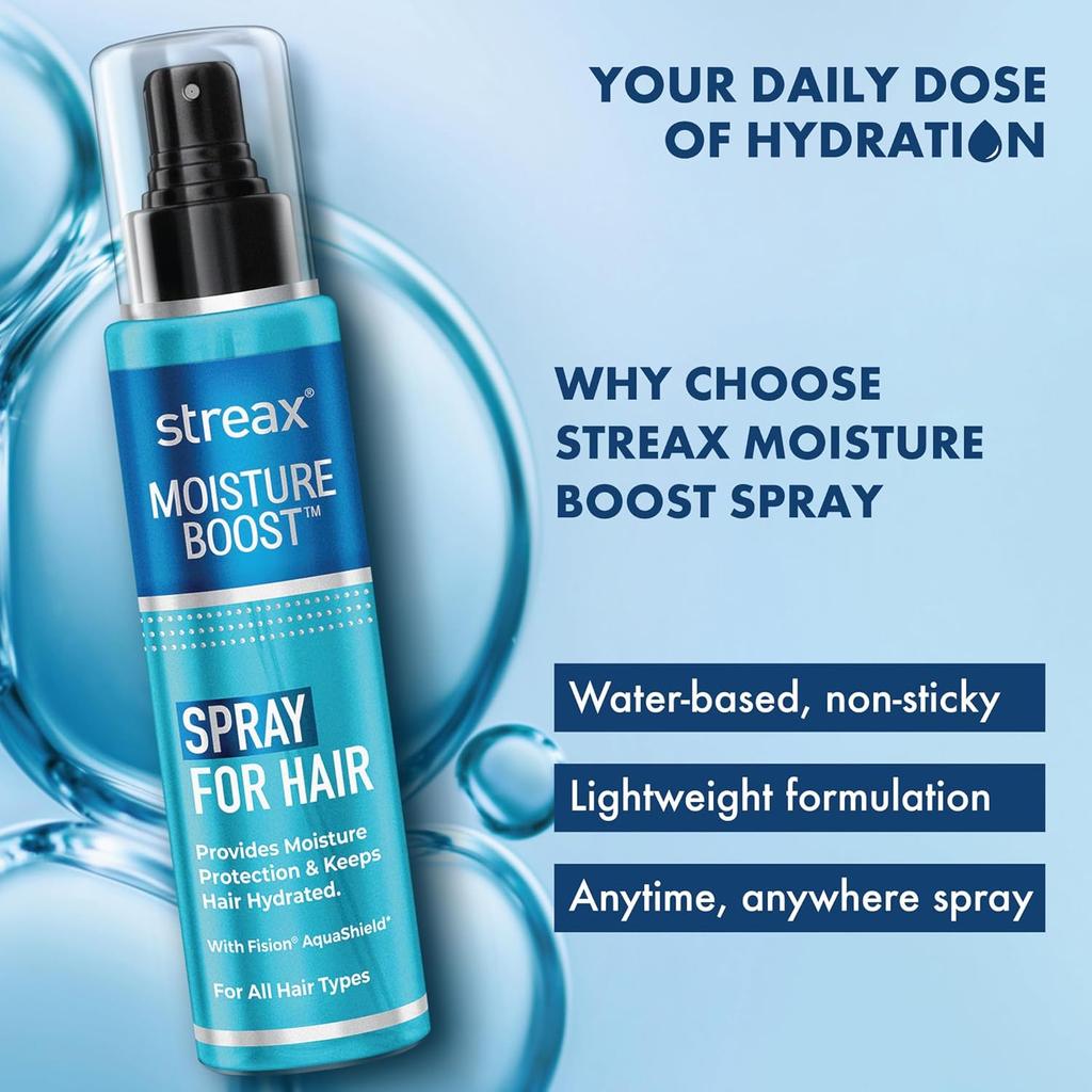 Streax Moisture Boost Spray Hair Serum 50 Ml Pack of 1 Hydrating Frizz Free Smooth Silky Hair Styling for Women Men