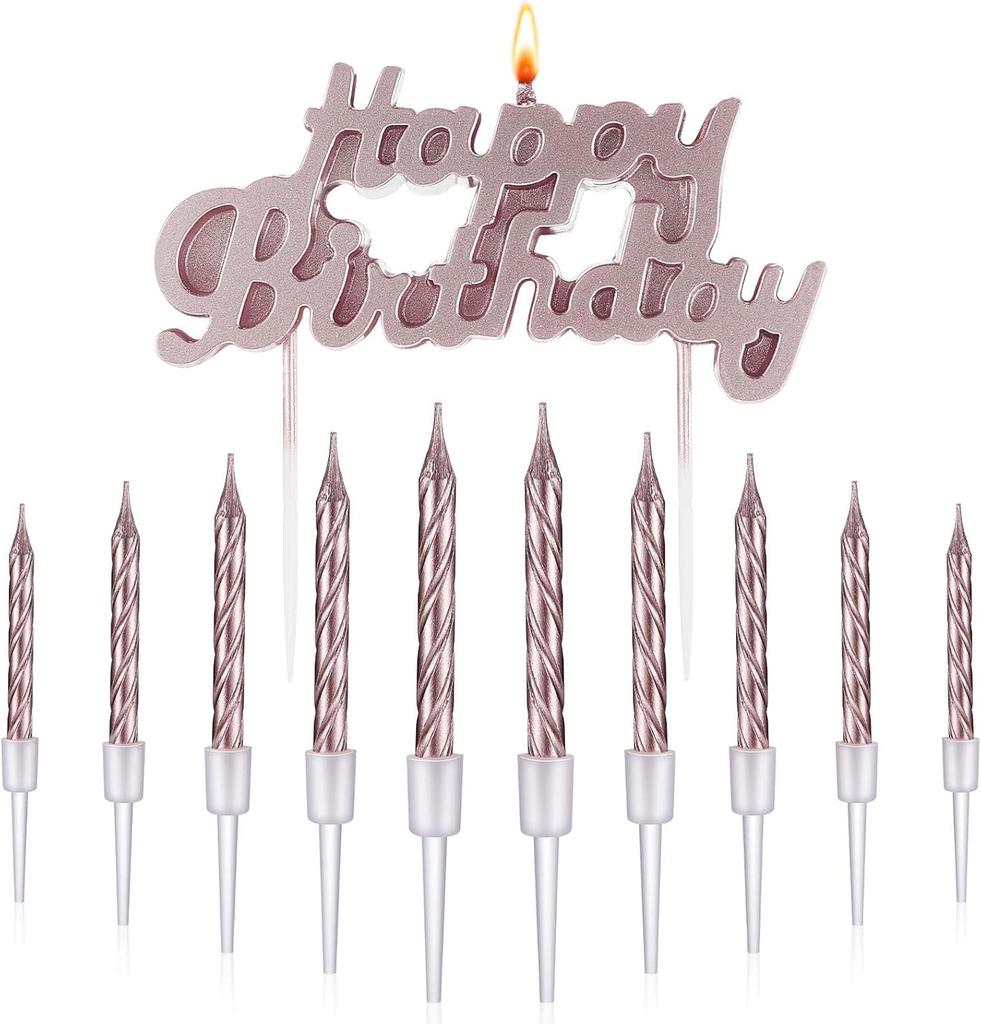 11pcs Happy Birthday Candles Letter Cake Topper with Spiral Candles for Cake Topper Birthday Decoration Party Supplies polychrom