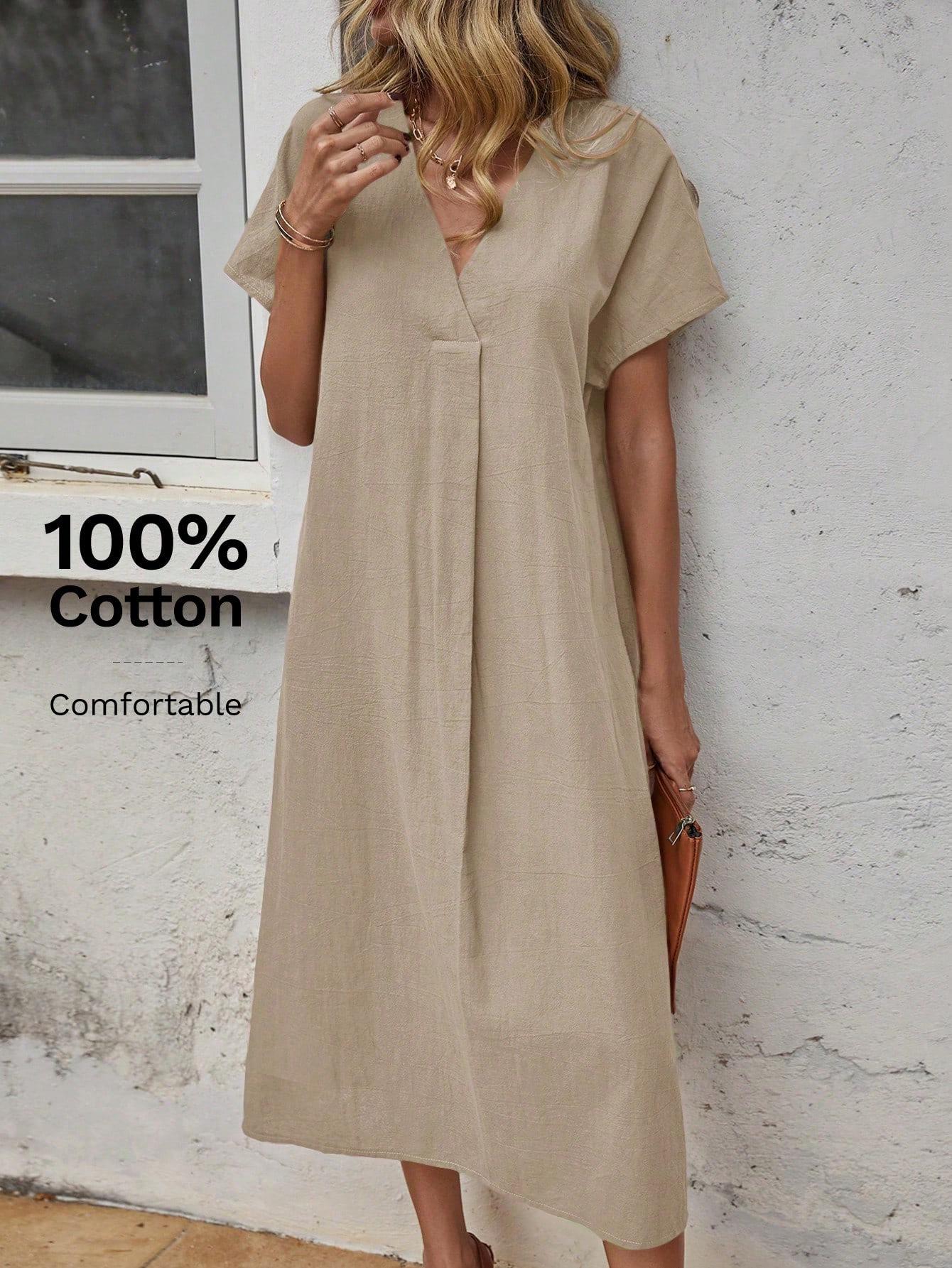 

Elegant French V-Neck Long Dress - Spring/Summer Collection L хаки