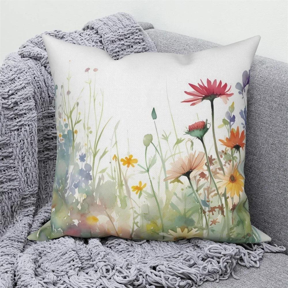 Customizable Watercolor Floral Plant Sofa Bed Cushion Cover Family Room Decor Throw Pillow Cover