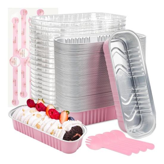 20/50Pcs Mini Loaf Pans Tin Foil Clear Snap-On Lids Pans with Disposable Aluminum Reusable Rectangle Foil