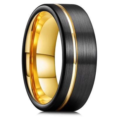 8mm Černé Kartáčované Nerezové Ocelové Prsteny Z Titanu Pro Muže Ženy Tenký Zlatý Barevný Drážkovaný Prsten Slibu Svatba Večírek Šperky