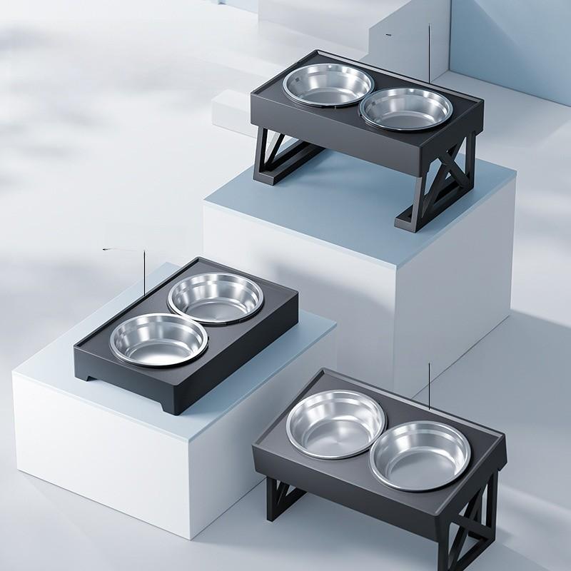 Nerezová sada pro krmení domácích mazlíčků s nastavitelnou výškou a designem pro pomalé jedení pro kočky a psy
