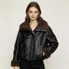 Stylish Women's Lambswool & PU Leather Patchwork Jacket - Winter 2026 Slim Fit Padded Lapel Coat