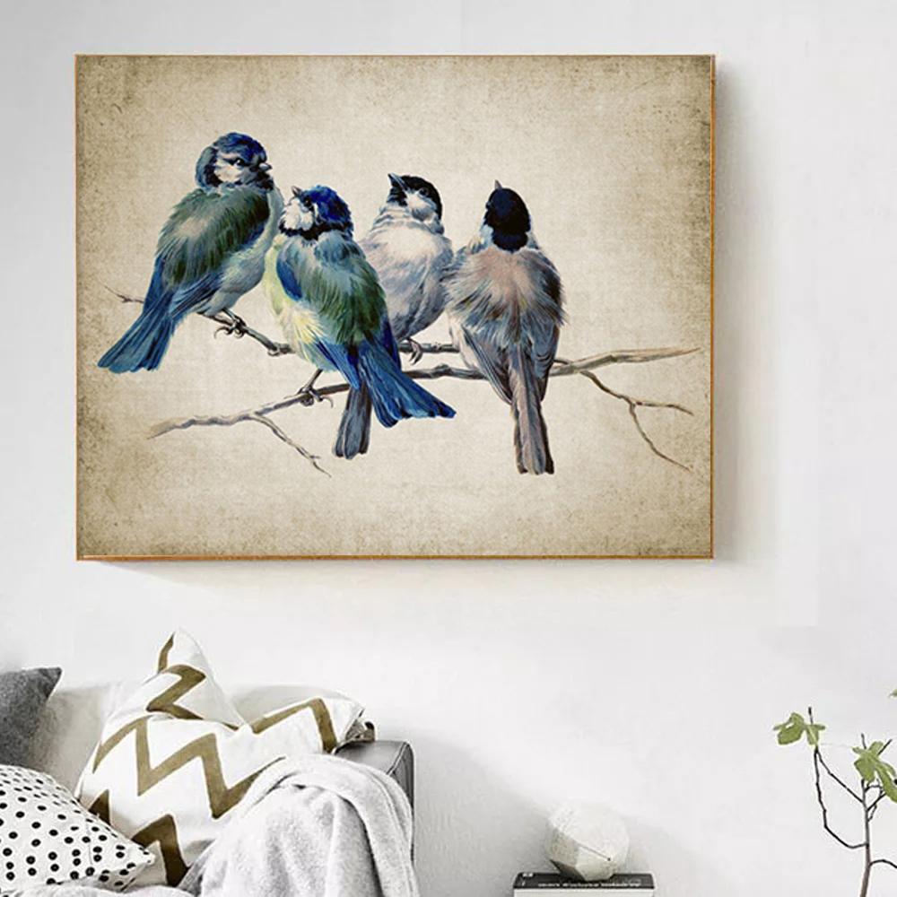 Decorazioni per la Casa Vintage Pittura su Tela Uccelli Stampe d'Arte da Parete Poster e Stampe Retrò per Camera da Letto Decorazioni per la Casa