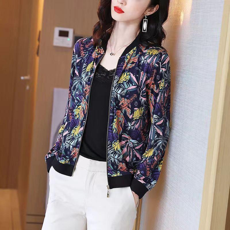 

Женская мода Повседневный цветочный принт Весна Осень Длинный рукав O-образный вырез Куртки и пальто M