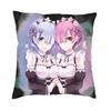 Re Zero Anime Animation Cushion Cover Sofa Decoration Rem And Ram Square Throw Pillow Cover 45x45