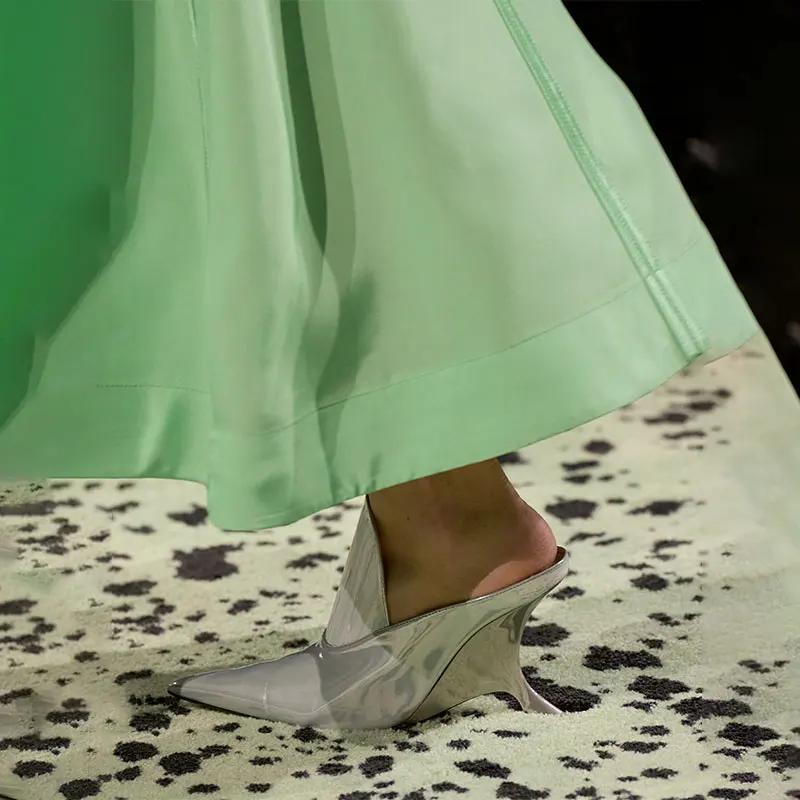 Fashion Brand Alien High Heel Muller Slippers 2024 Summer New Sexy Silver Party High Heels Sandals Black Women's Shoes Big Size 34-43