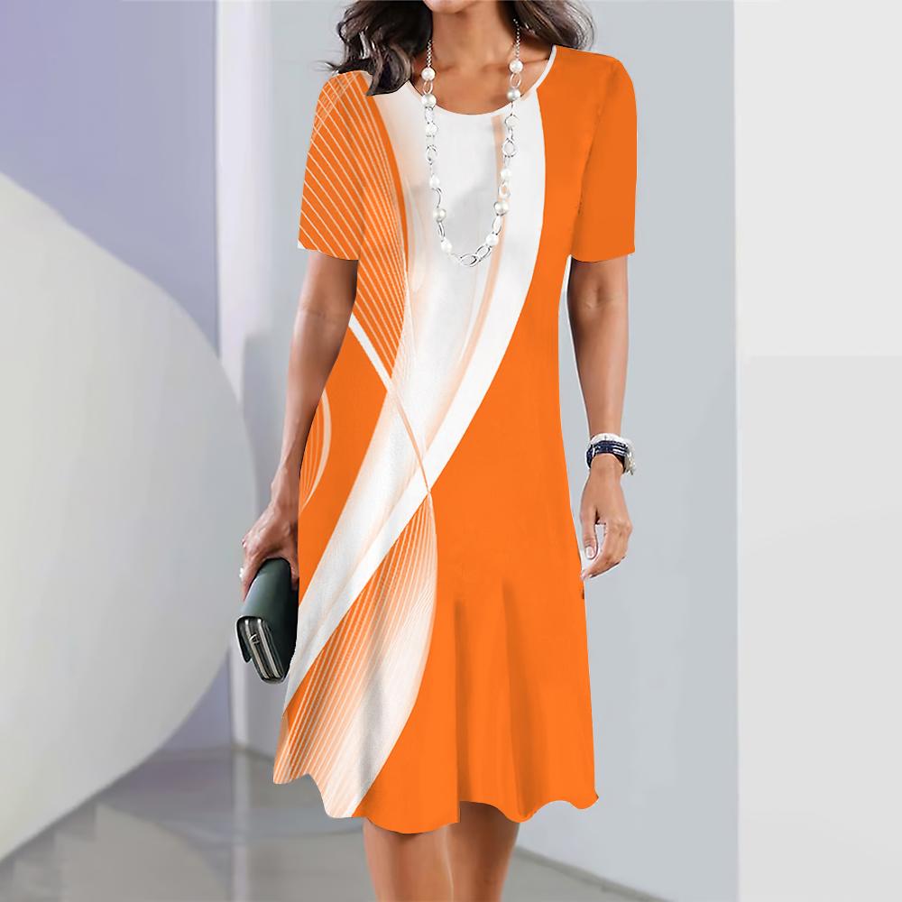 Womens Dresses 3d Gradient Geometric Print Short Sleeve Clothes Fashion Loose Skirt Summer Lady Oversized Vacation Dresses