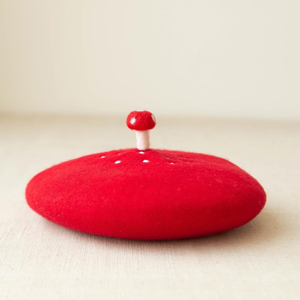 Милая шерстяная фетровая беретка с ушками оленя, медведя, лисы. Зимняя теплая круглая шапка. Mushroom