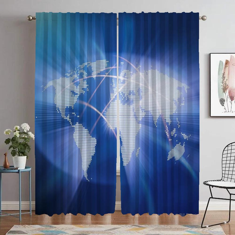 

World Map Curtains for Living Room Curtain for Room 2 Panel Home Interior Curtains Partition Halloween Decoration Shades Kitchen W50xH70cmx2pcs-CL