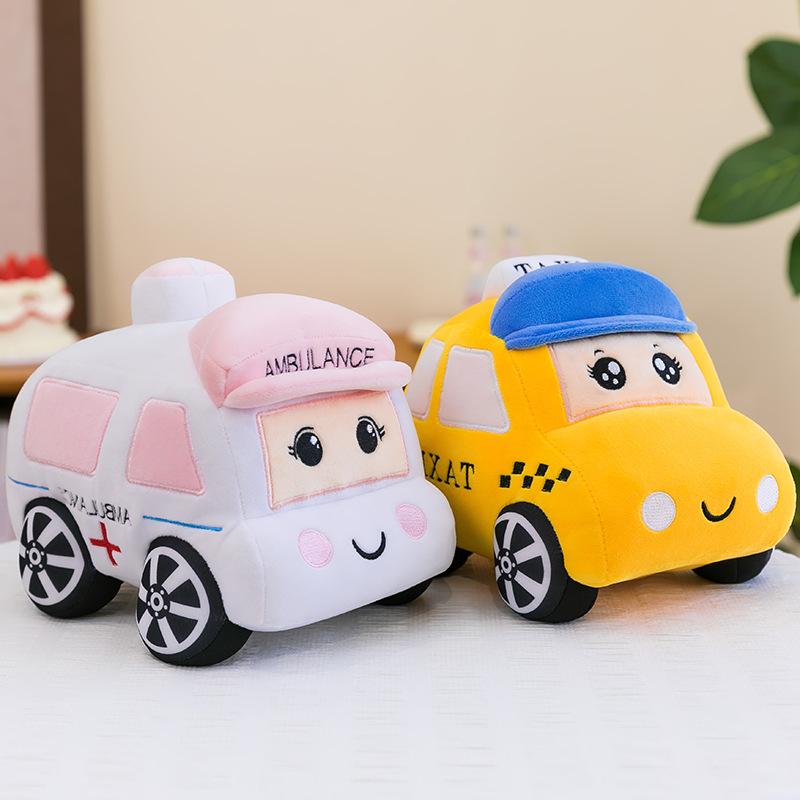 Süßes Plüschtierauto: Krankenwagen, Polizei, Taxi, Kinderkissen-Puppe Modell