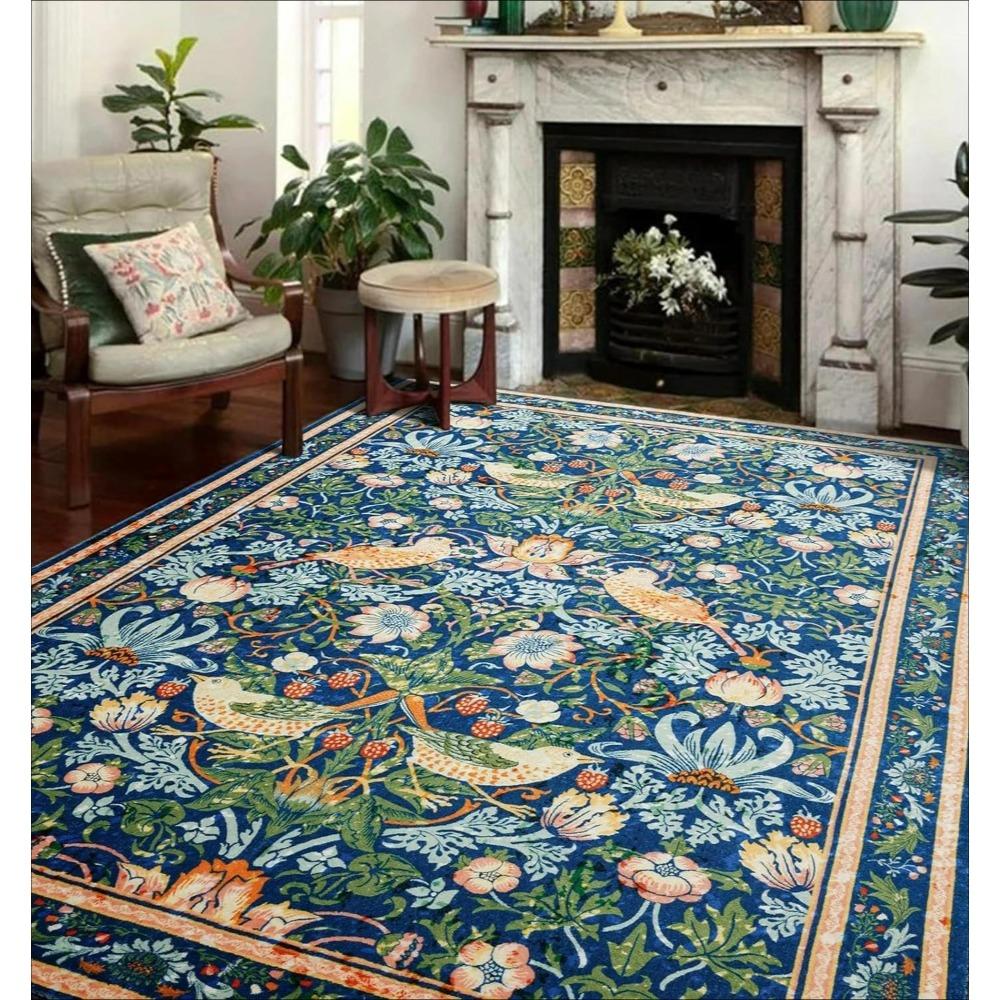 Retro French Sparrow Strawberry Meadow Art Carpet for Living Room Sofa Decor Rug Bedside Kitchen Coffee Table Mat