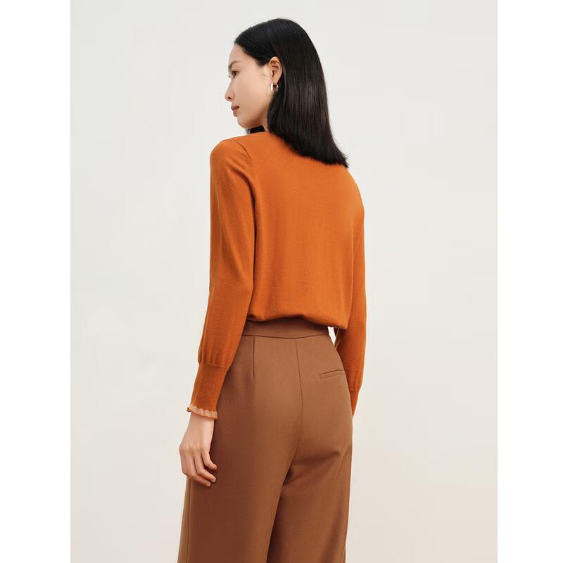 Annacoco Women's Elegant Ruffle Trim Wool Blend Knit Sweater