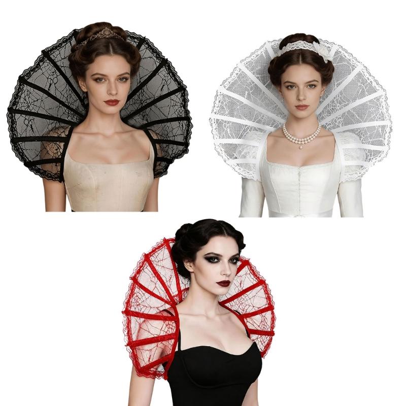 Gothic Lace Victorian Stands up Collar Baroque Queen Collar Adult Lace Neck Piece with Openwork Layers and Tall Back Shape for Stage Looks, Photo