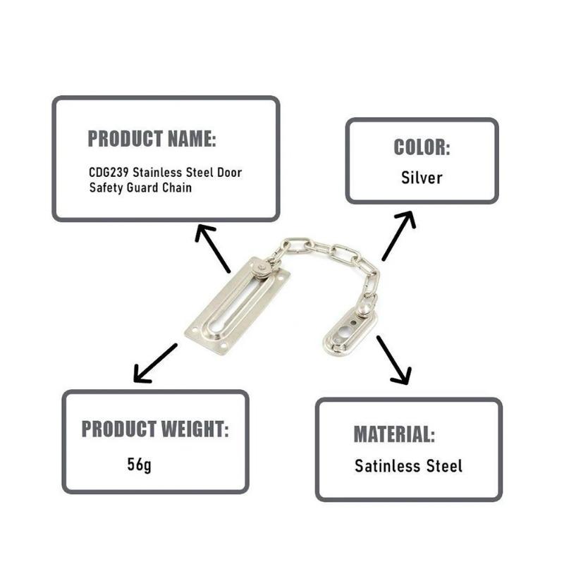 1 Stück Sicherheits-Türkette Heim Büro Schloss Schutzriegel Edelstahl Silber Schiebeverschluss Für Haustürschloss Beschläge